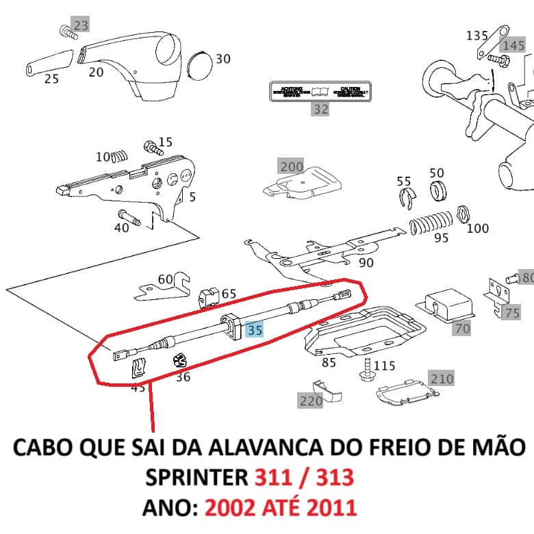 Cabo Do Freio De Mão Da Sprinter 311 313 A9014202185 Original